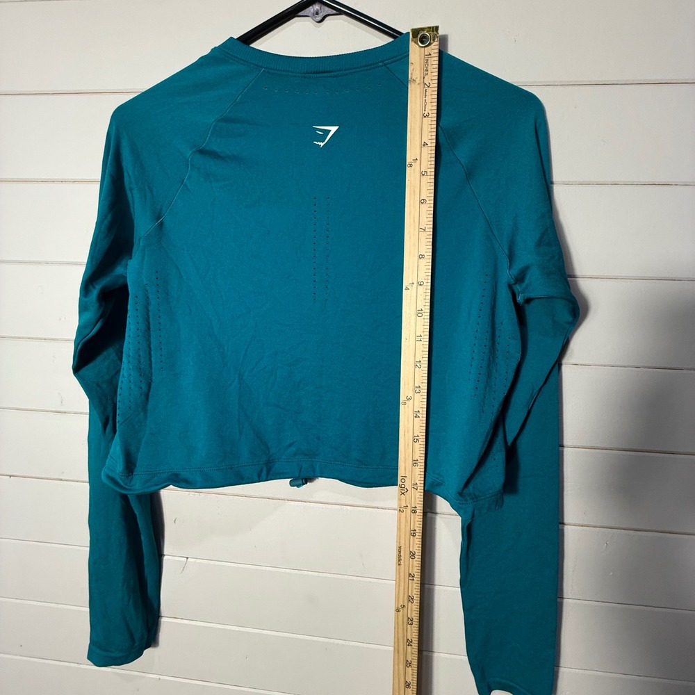 Gymshark Women Teal‎ Green Long Sleeve Cropped Seamless Workout Top Small B3A6H - Picture 5 of 8